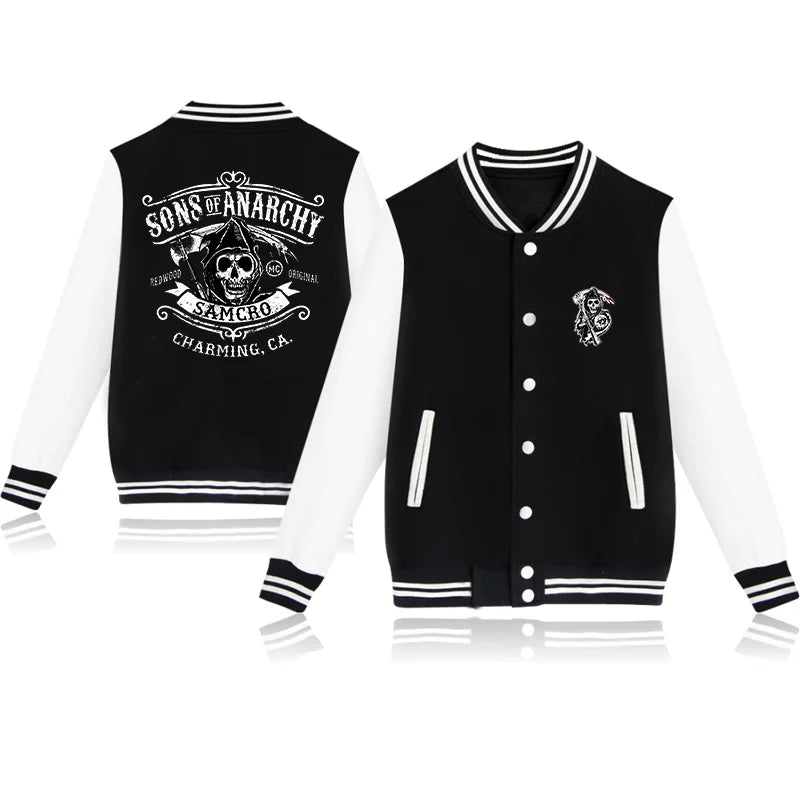 Sons of Anarchy Harajuku Baseball Unisex Outdoor Street Cool Sons of Anarchy Sweatshirt Jacket Skull Coat Top