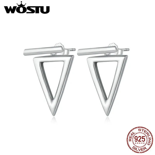 WOSTU 925 Sterling Silver Triangle Star front-back Stud Earrings Women Simple Geometric Hollow-out Ear Studs Party Jewelry Gift