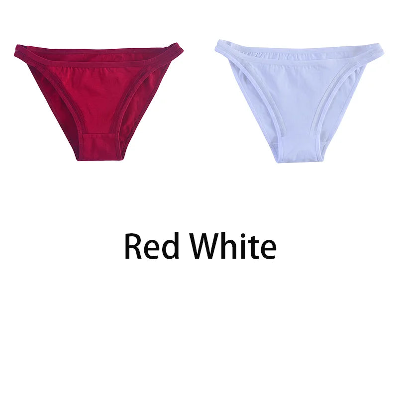 2Pcs/set Women Cotton Panties Female Mesh Underwear Solid Color Bikini Briefs Underpants Ladies Cotton Panty Girls Lingerie