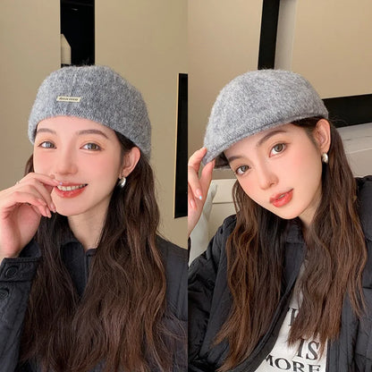 Women Spring Autumn British Style Beret Lady Vintage Flat Cap Winter Keep Warm Knitted Hat All-match Peaked Cap Wholesale New in