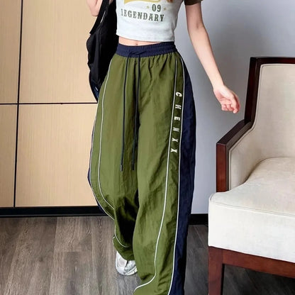 Oversize Pockets Tech Fashion Trousers Y2K Women Cargo Pants Vintage Streetwear Baggy Wide Leg Sweatpants Casual Drawstring