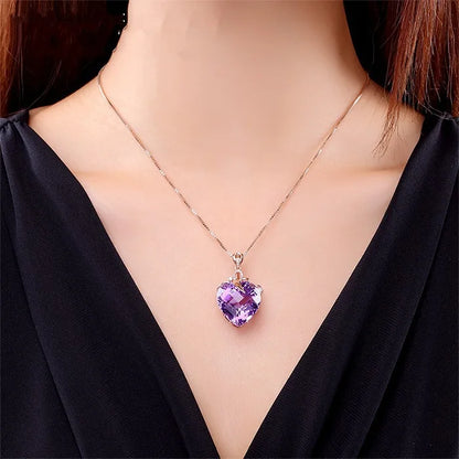 18K Gold-Plated Heart Amethyst Pendant Plated Colored Gemstone Natural Purple Diamond Necklace Fashion Jewelry