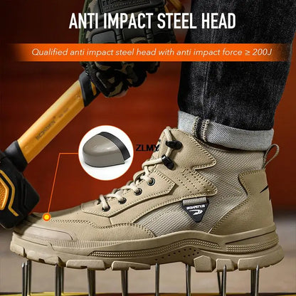 ZLMY Construction Work Safety Boots Men High Top Steel Toe Safety Shoes Puncture Proof Welder Shoes Rubber Work Boots Anti-spark