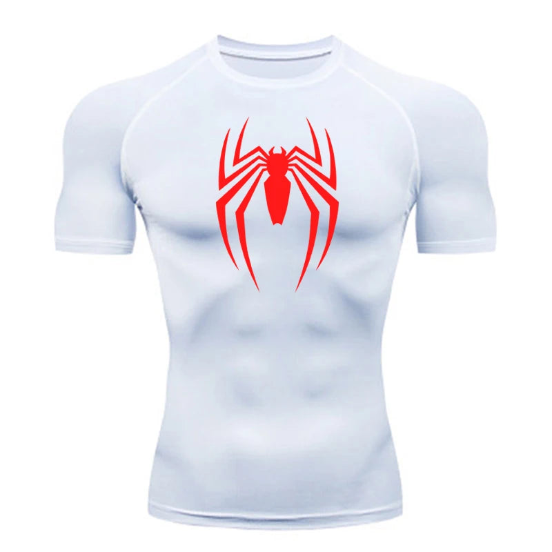 Summer Running T-Shirt Men Short Sleeve Compression Shirt Gym Sports Top White & Black Quick Dry Breathable MMA Fitness Clothing