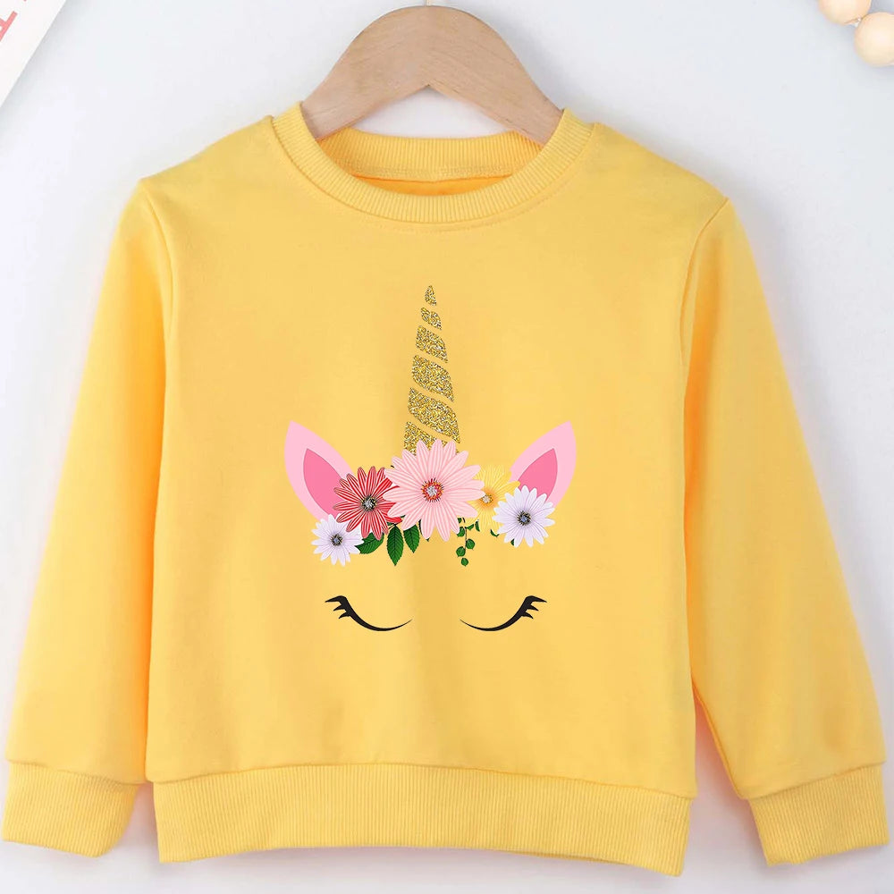 Unicorn Cute Girl Clothes Pink Sweet Style 2 to 14 Years Children Sweatshirt Aesthetic Harajuku Fashion European Kids Hoodie