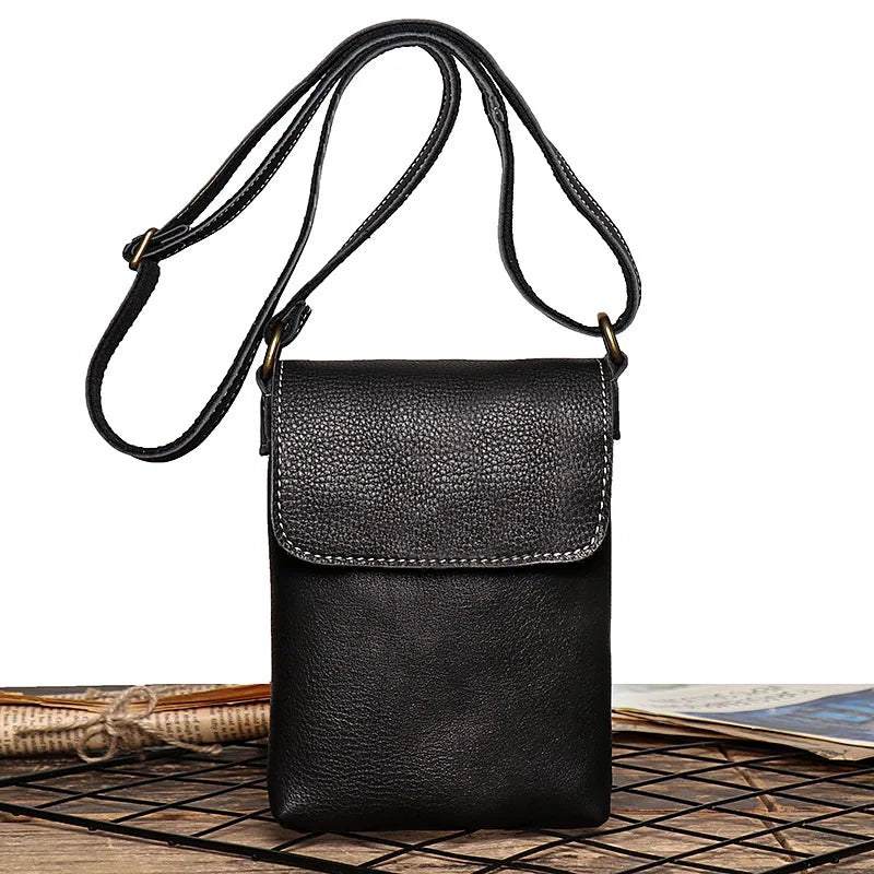 Genuine Leather Cellphone Pouch With Shoulder Strap Men Women Shoulder Bag Small Crossbody Bag Fashion Sling Bag For Outdoor