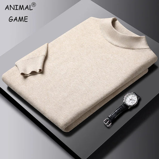 Men's Solid Color Knitted Sweater Fashion Casual Comfortable Tops Classic Mens Basic Half Turtleneck Sweatwear