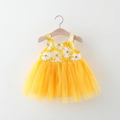 Girls Summer New Fragmented Flower Hanging Strap Mesh Skirt Children's Princess Skirt Holiday Beach Skirt Children's Clothing