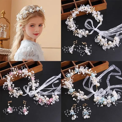 Children's Day Pearl Hairband Girl Performance Sweet Accessories Korean Version Super Immortal New Ribbon Flower Gift