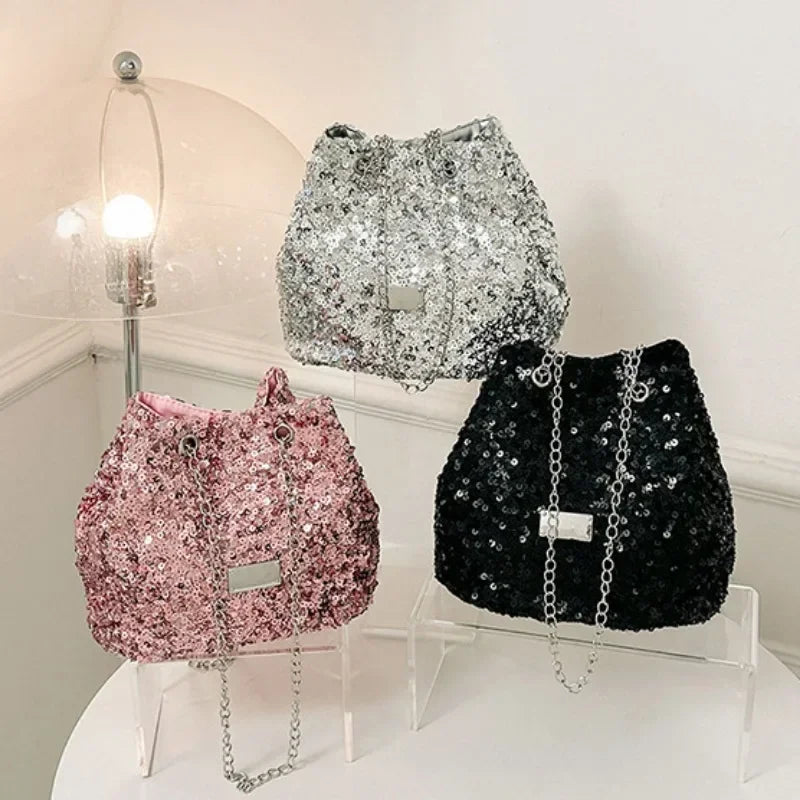 Fashion Sequined Women's Bucket Bag Handbags Female Crossbody Shoulder Bag Tote Purse Chain Messenger Bag Lady Handbag Сумка