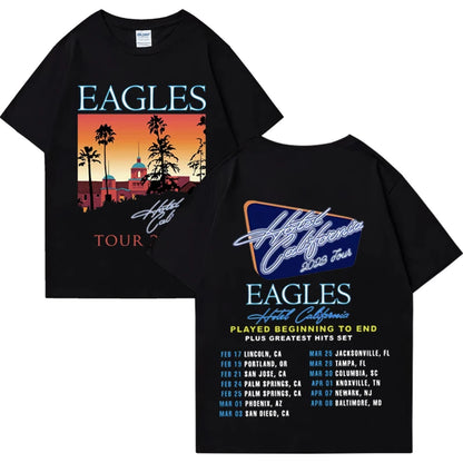 American Rock Bands Eagles Tour Man women Graphics T shirt High Quality Unisex Pure Cotton print Casual short sleeve t-shirts