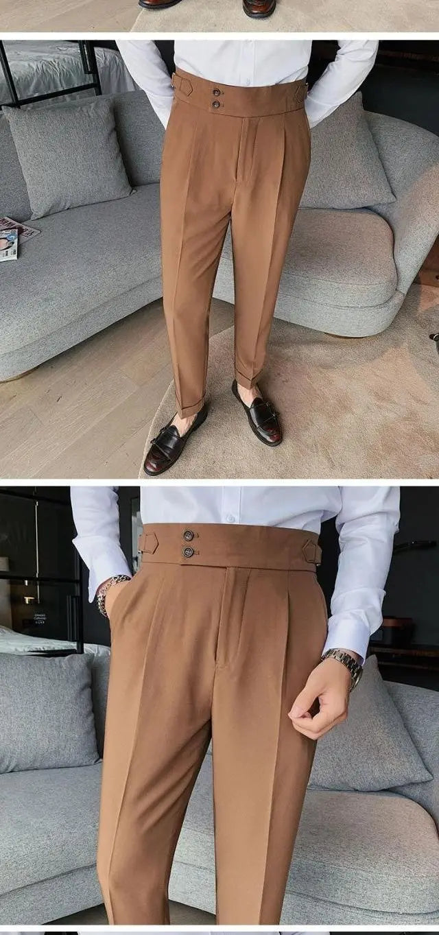 2023 Spring and Autumn Fashion Korean Edition Casual Business High Waist Button Slim Fit Straight Tube Non Iron Men's Suit Pants