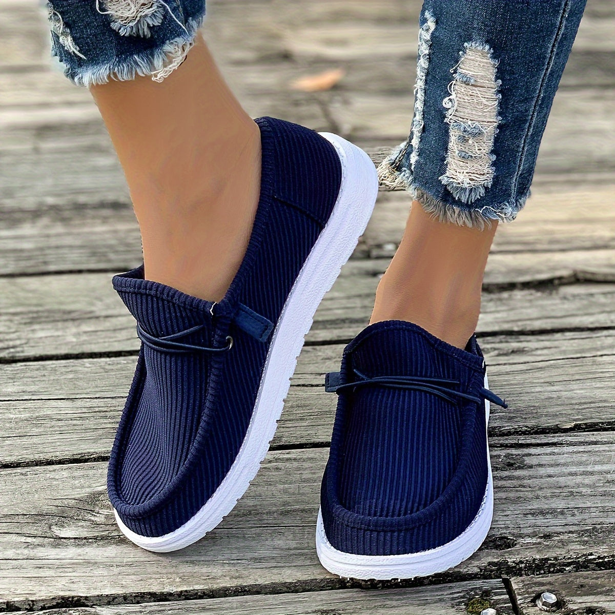 Lightweight Elegant Loafers - Women's Solid Color Flat Slip On Walking Shoes - Comfort Low-top Casual Plus Size Shoes