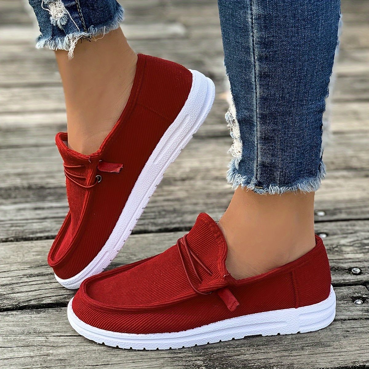 Lightweight Elegant Loafers - Women's Solid Color Flat Slip On Walking Shoes - Comfort Low-top Casual Plus Size Shoes