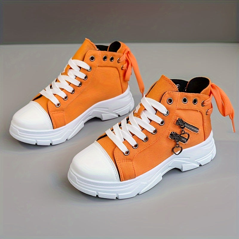 Women's High Top Sneakers - Zip Detail, Lace Up, Plus Size, Casual Sports Shoes for All-Match