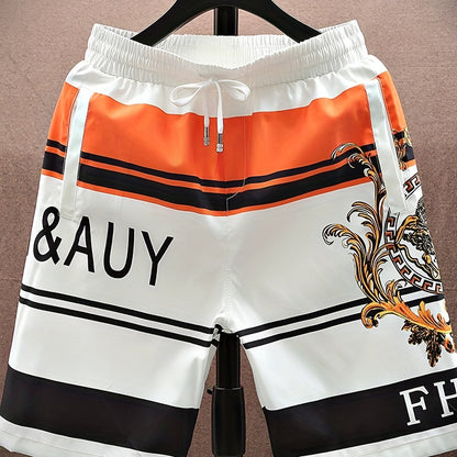 Men's 2023 New Shorts, Floral Pattern, Mid Waist, Loose Fit, Drawstring, Non-Stretch Polyester, Casual Sports Style, Woven Fabric, Regular Size - Up to 200 lbs, Adjustable Swimwear | Sporty Beach Shorts | Durable Woven Shorts