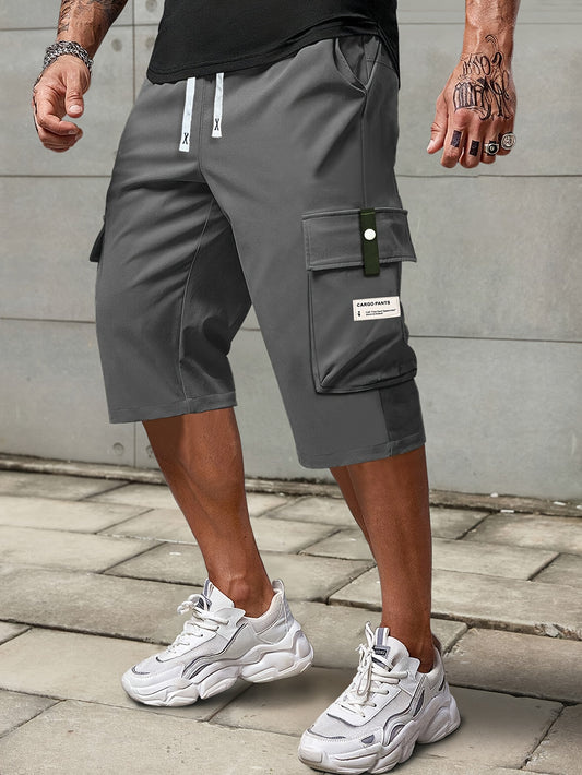 Large Pocket Fashion Casual Men's Seven-Eighth Pants - Summer Waist Drawstring Letter Patch Workwear