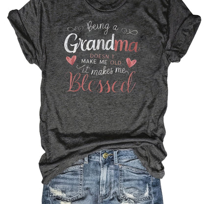 [Comfy Grandma Letter Print Tee] Women's Chic Letter Print Tee Being a Grandma - Comfy, Casual Short Sleeve Crew Neck T-shirt for Everyday Wear & Stylish Layering