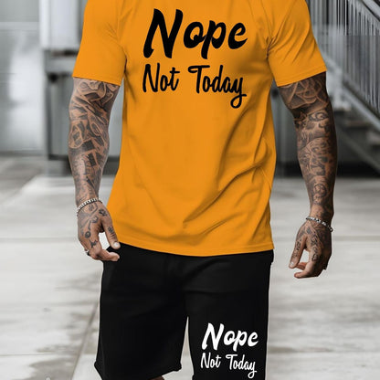 Nope Not Today, Men's 2-piece Casual Sports Suit, Short Sleeved T-shirt & Shorts Set, Breathable Versatile Stylish Suit, Spring Summer Fashion