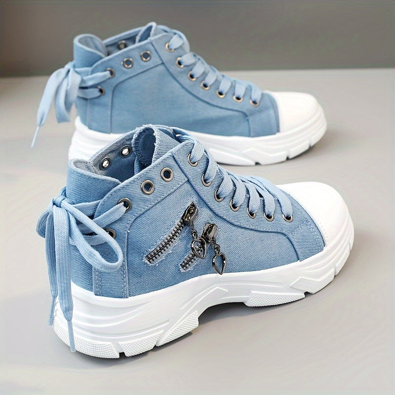 Women's High Top Sneakers - Zip Detail, Lace Up, Plus Size, Casual Sports Shoes for All-Match