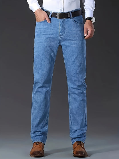 [Slightly Stretchy] Solid Color Straight-Leg Jeans - Slightly Stretchy, Light Business Style - For Outdoor Casual Daily Wear