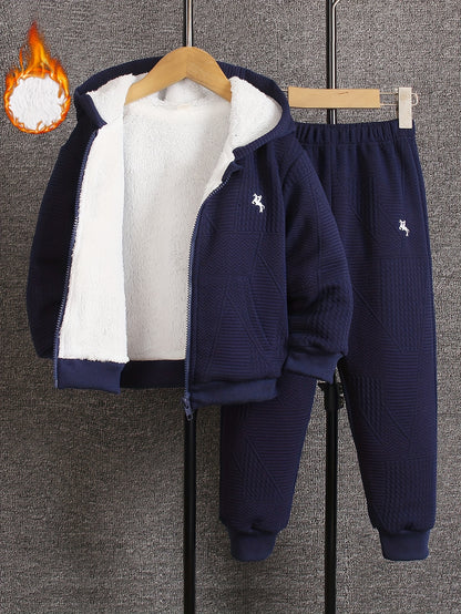 Long Sleeve Warm Fleece Zipper Hoodie & Thin Pants Set, 2-piece Boys Casual Versatile Co Ord Set For Winter Fall, Ideal For Daily And Outdoor Wear