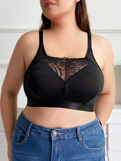 Plus Size Non Padded Contrast Lace Bralette - Attractive Full Cover Bra for Women