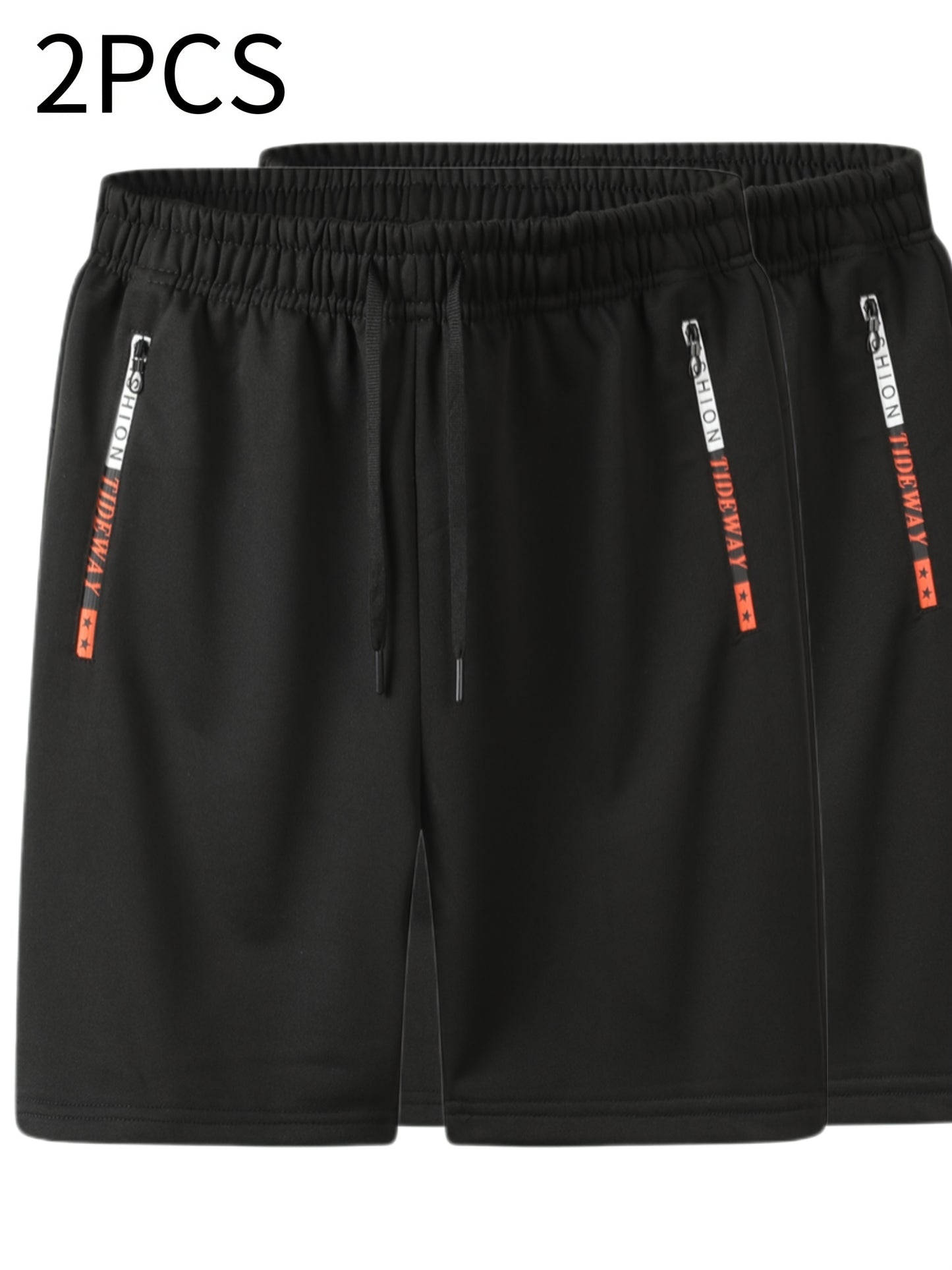 [Machine Washable] Men's Casual Outdoor Sports Shorts | 2pcs | 100% Polyester Knit Fabric | Drawstring Waistband, Zipper Pockets, Machine Washable | Summer Activities | Large, Sweatpants | Smooth Fabric