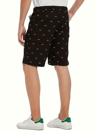 Men's Casual Beige Drawstring Shorts with All-Over Print - Lightweight Polyester, Adjustable Waistband, Machine Washable, Perfect for Summer Leisure