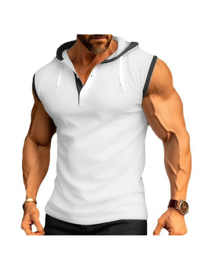 Men's Comfort Fit Breathable Solid Color Tank Top With Hooded- Summer Tops for Outdoor