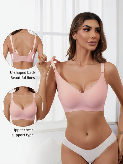 Seamless Full Coverage Women's Bra | Soft Nylon/Spandex, Wireless Support, Elegant V-Neck Design for Casual Wear