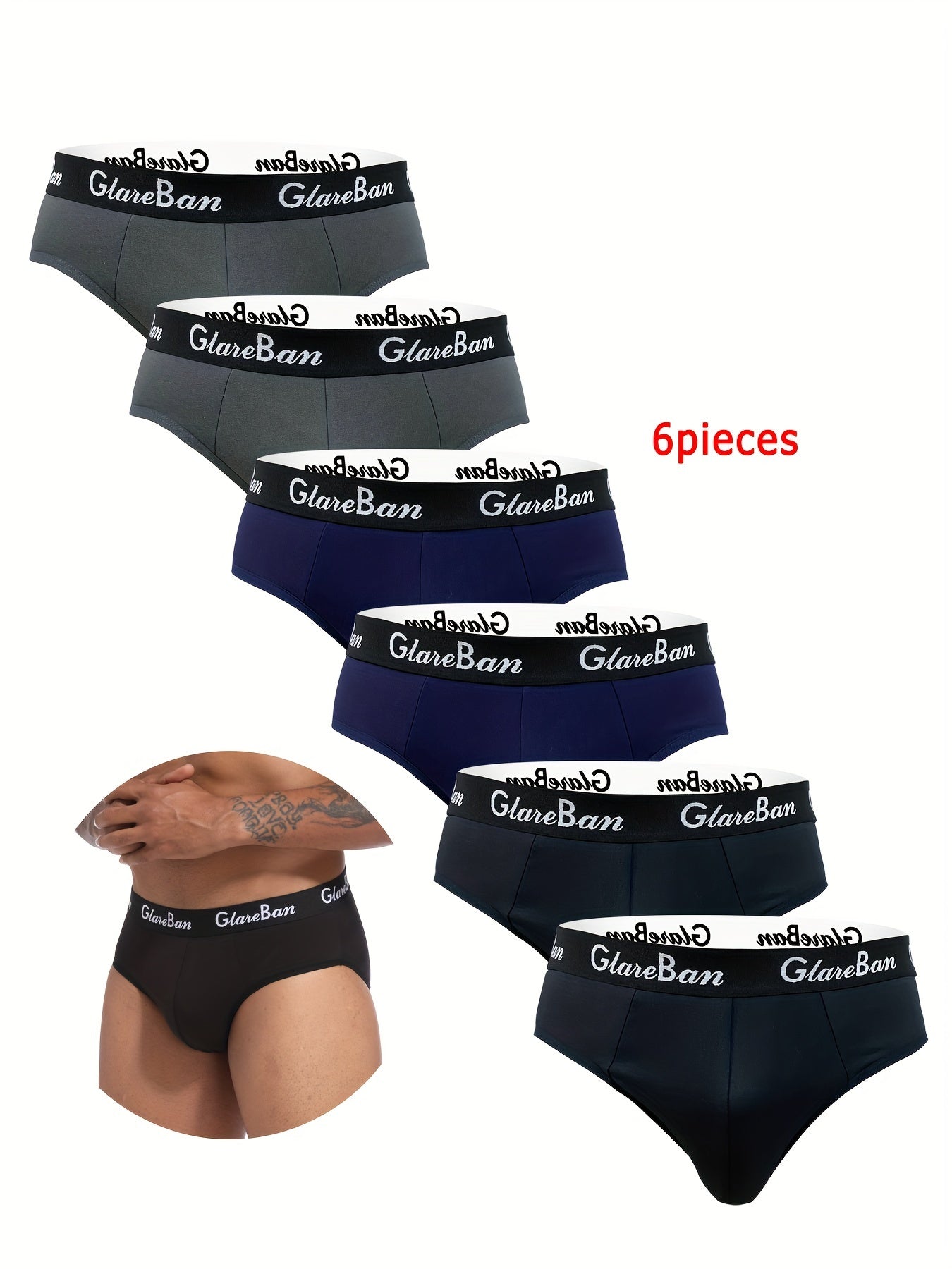 6 Pcs Men's Polyester Boxer Briefs - Comfortable, Breathable for Daily Wear, Sexy Underwear