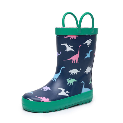 Boys' Dinosaur Print Waterproof Rain Boots - Durable Rubber, Non-Slip Sole, Comfort Fit for Youngsters, Rubber Rain Shoes