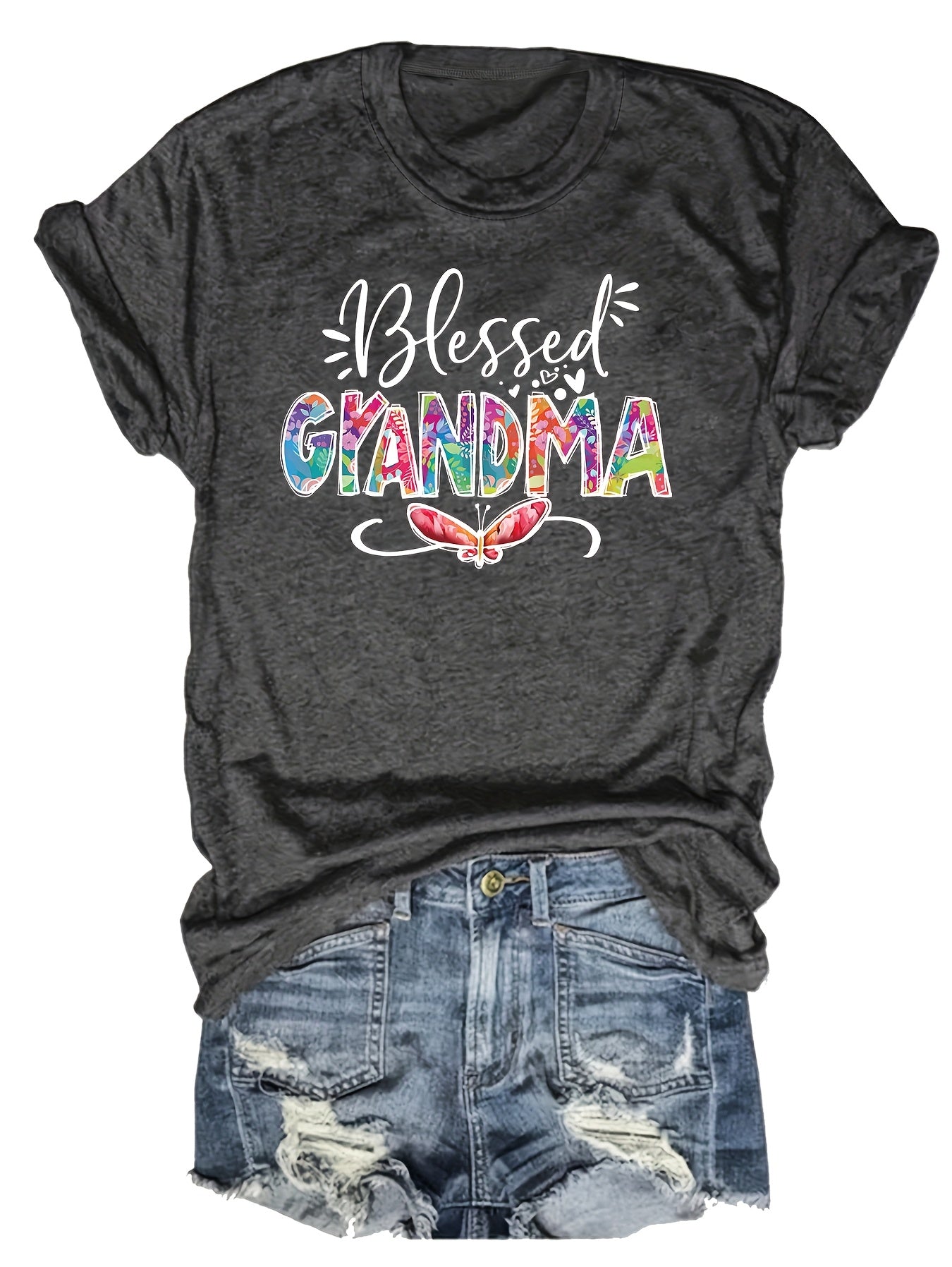 [Comfy Grandma Letter Print Tee] Women's Chic Letter Print Tee Being a Grandma - Comfy, Casual Short Sleeve Crew Neck T-shirt for Everyday Wear & Stylish Layering