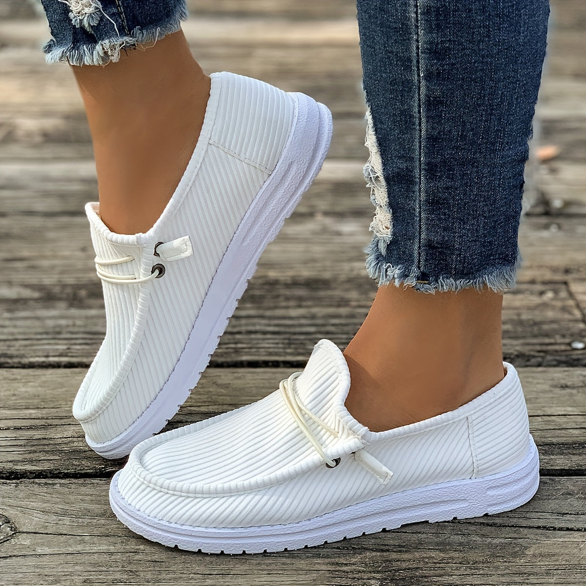 Lightweight Elegant Loafers - Women's Solid Color Flat Slip On Walking Shoes - Comfort Low-top Casual Plus Size Shoes