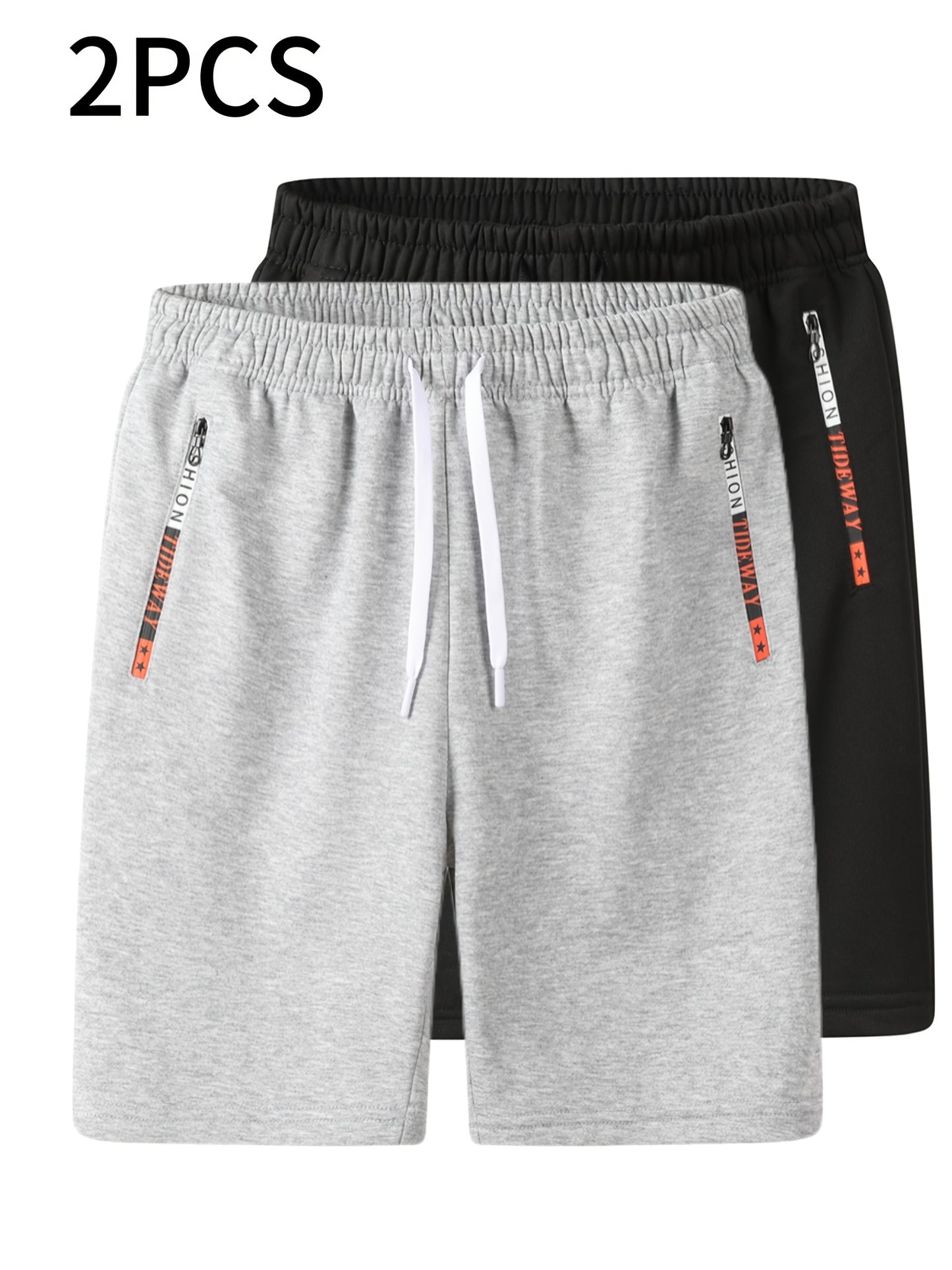 [Machine Washable] Men's Casual Outdoor Sports Shorts | 2pcs | 100% Polyester Knit Fabric | Drawstring Waistband, Zipper Pockets, Machine Washable | Summer Activities | Large, Sweatpants | Smooth Fabric