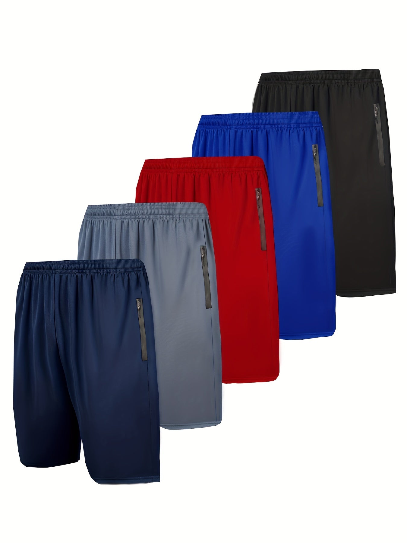 [Quick Dry] Men's Sports Shorts | 5pcs | Polyester | Loose Fit, Zip Pockets, Elastic Waistband, Quick Dry | Gym & Basketball, Running | Versatile Athletic Shorts