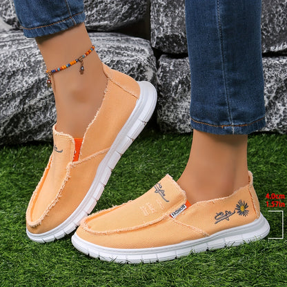 Unisex Casual Floral Embroidered Fabric Slip-on Shoes, Soft Anti-slip Durable, Plain Toe, All-season, Lightweight, Fabric Upper, Rubber Sole, Fabric Inner