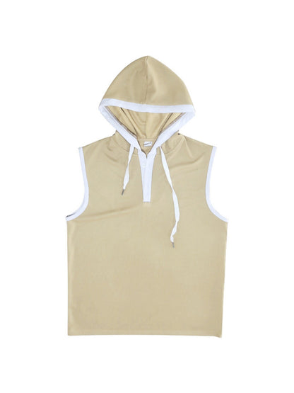 Men's Comfort Fit Breathable Solid Color Tank Top With Hooded- Summer Tops for Outdoor