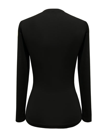 [Polyester Sexy Hollow-Out Tee] Polyester 95% Spandex 5% Women's Sexy Hollow-Out Long Sleeve T-Shirt - Crew Neck Solid Color Top for Spring/Fall