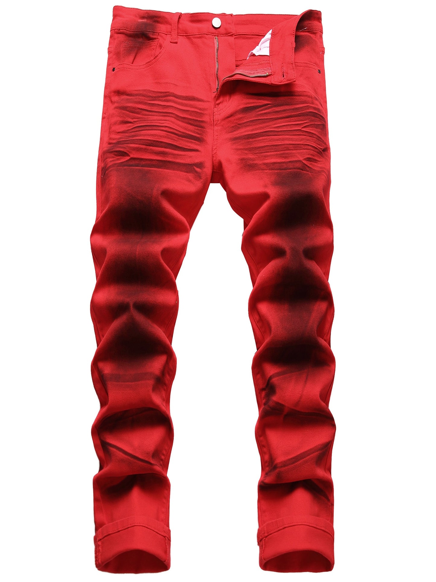 [Red Slim-Fit Stretch Jeans] Men's printed slim-fit red stretch casual jeans