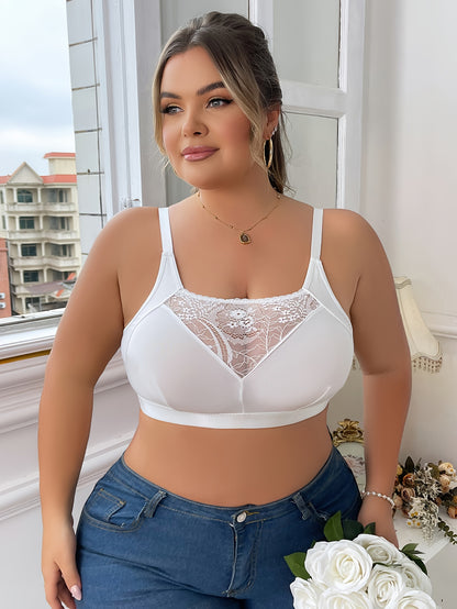 Plus Size Non Padded Contrast Lace Bralette - Attractive Full Cover Bra for Women