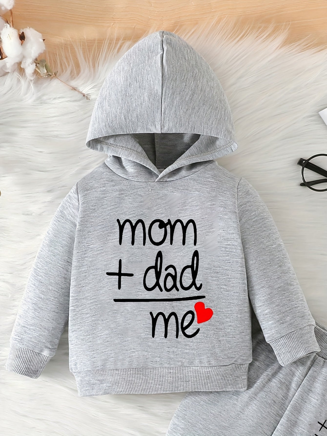 Two-piece Youngsters Boys Fashion Casual Spring and Autumn New Valentine's Day Father's Day Mother's Day Love Love Dad Mom Letter Pattern Long Sleeve Hoodie and Pants Combination Set, Perfect for Outdoor