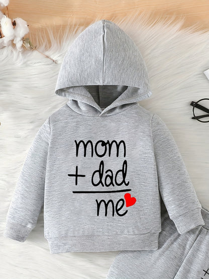 Two-piece Youngsters Boys Fashion Casual Spring and Autumn New Valentine's Day Father's Day Mother's Day Love Love Dad Mom Letter Pattern Long Sleeve Hoodie and Pants Combination Set, Perfect for Outdoor