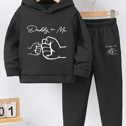 New Thick Daddy+Me Pattern Two-Piece Set for Boys, Long-Sleeved Hoodie and Trousers for Medium and Small Children, Autumn and Winter Children's Suit