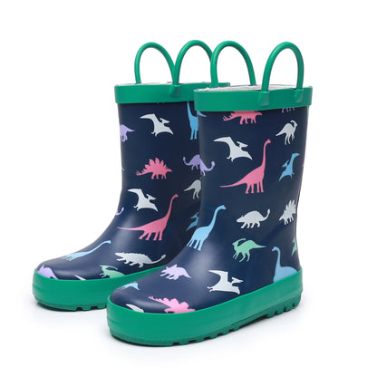 Boys' Dinosaur Print Waterproof Rain Boots - Durable Rubber, Non-Slip Sole, Comfort Fit for Youngsters, Rubber Rain Shoes