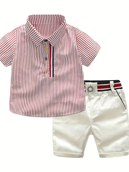 Boys Summer New European and American Style Korean Short sleeved Shirt Elastic Shorts Set Two Pieces