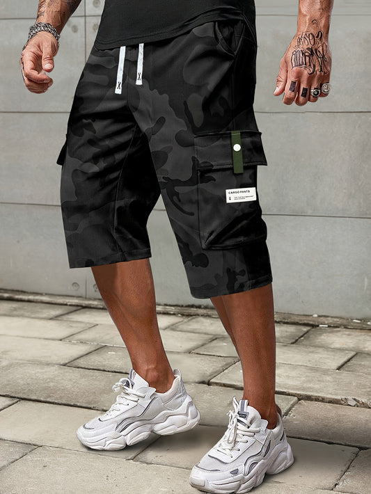 Large Pocket Fashion Casual Men's Seven-Eighth Pants - Summer Waist Drawstring Letter Patch Workwear