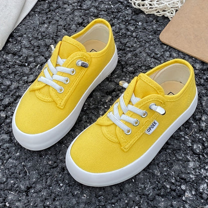 Youngsters' Fashion Canvas Shoes - Breathable Slip-On Low Tops with Adjustable Laces for Boys & Girls - Solid Colors, Easy Wear Spring/Fall Footwear