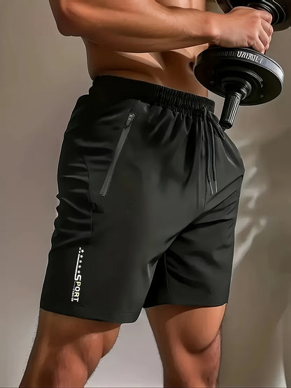 [Loose Solid Shorts With Pockets] Men's Loose Solid Shorts With Pockets, Active Elastic Waist Drawstring Shorts For Summer